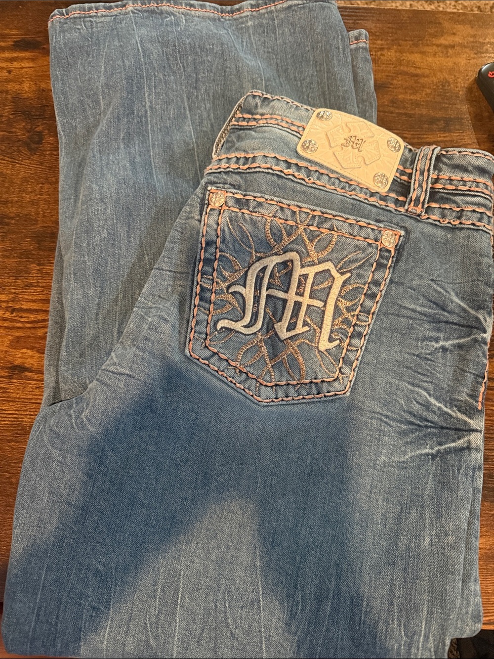Miss Me Electric Stitch Wide Leg Blue Denim Jeans